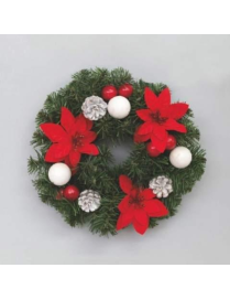 CORONA DECORATA CON FIORI, BACCHE E PIGNE 30cm
