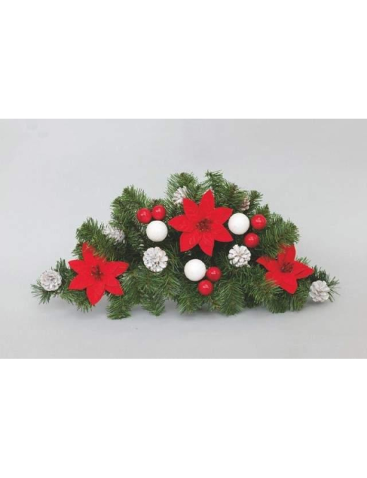 DIETROPORTA  DECORATA CON FIORI, BACCHE E PIGNE 60cm
