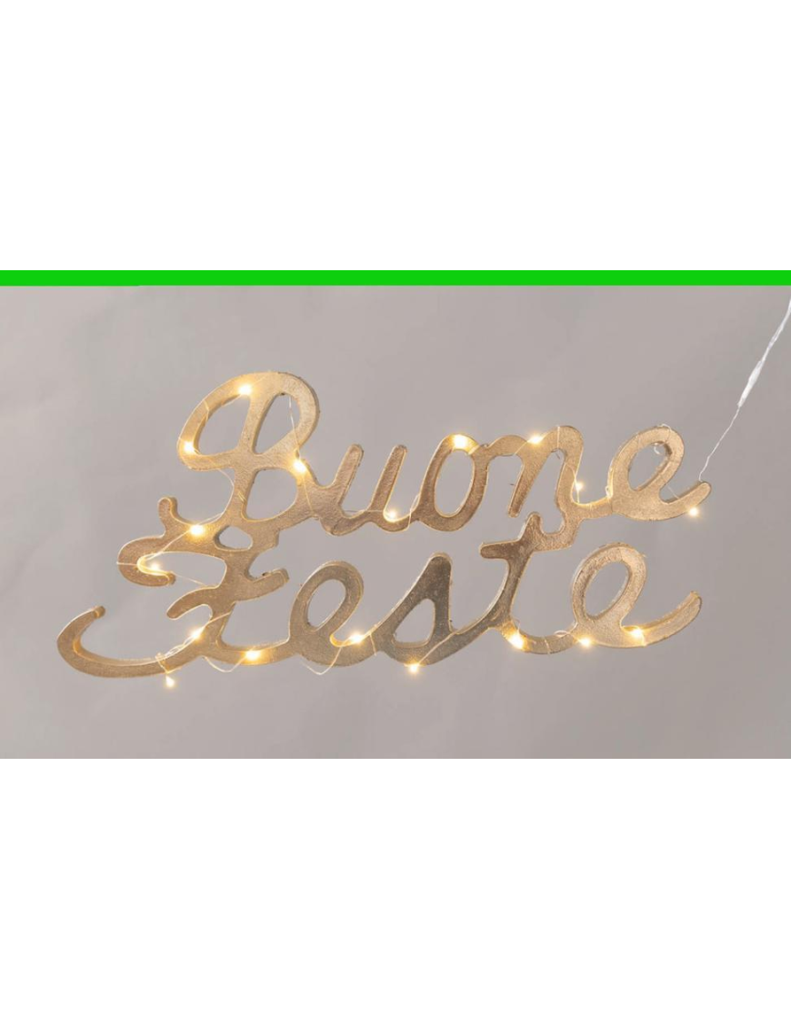 HAPPY HOLIDAYS GLITTER PVC GOLD 44cm W/LIGHTS