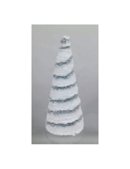 DECORAZIONE  ALBERO CONICO 60cm ARGENTO/BIANCO