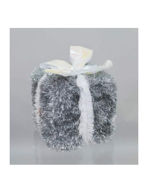 DECORAZIONE  PACCO REGALO 20cm ARGENTO/BIANCO