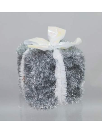 GIFT BOX DECORATION 26cm SILVER/WHITE