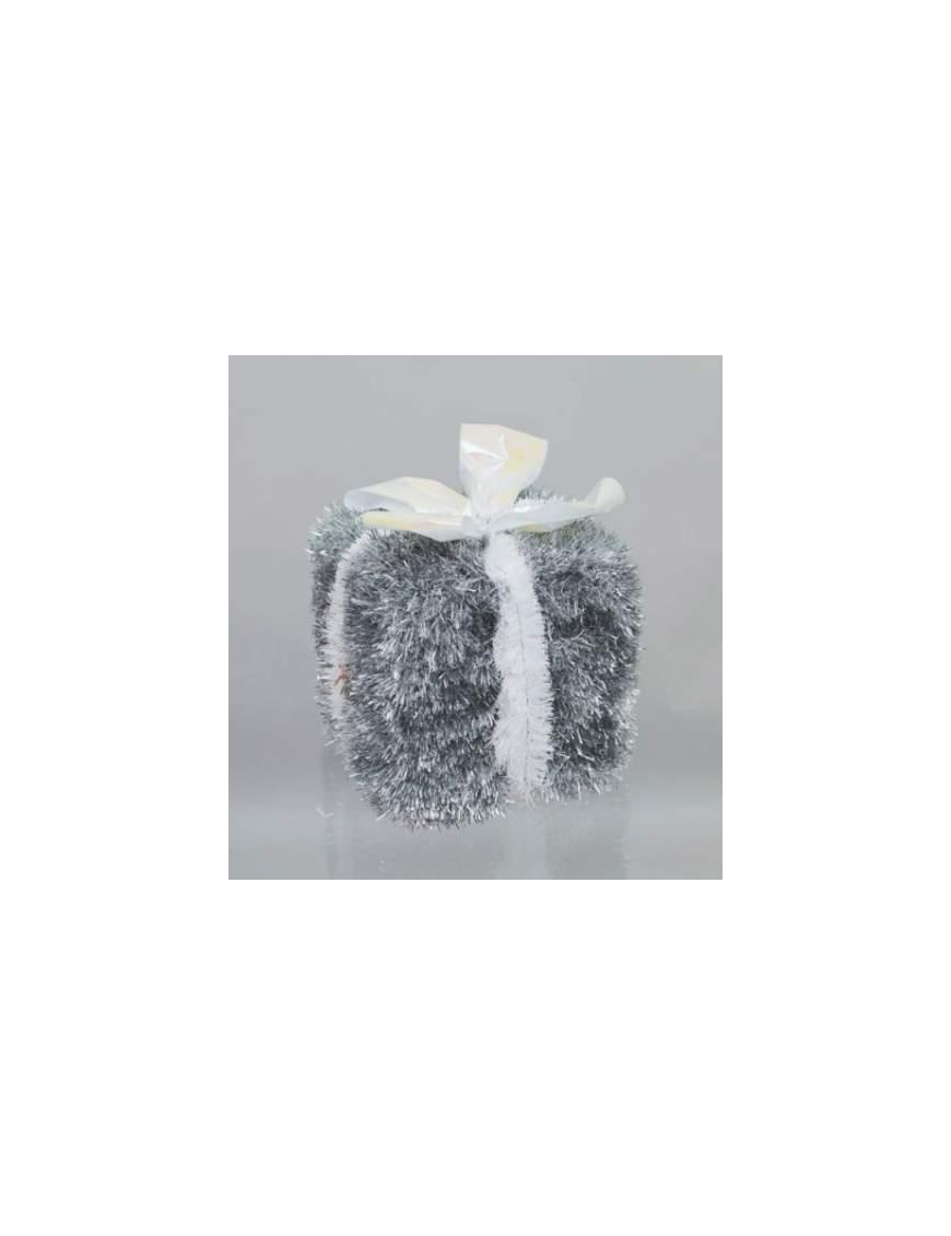 GIFT BOX DECORATION 26cm SILVER/WHITE
