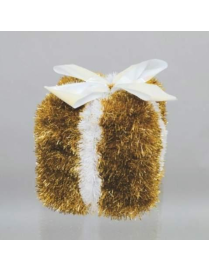 DECORAZIONE  PACCO REGALO 20cm ORO/BIANCO