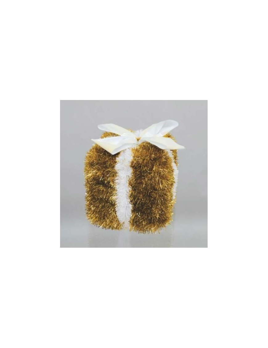 DECORAZIONE  PACCO REGALO 20cm ORO/BIANCO