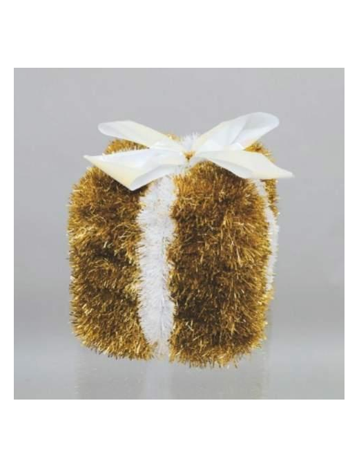 GIFT BOX DECORATION 20cm GOLD/WHITE