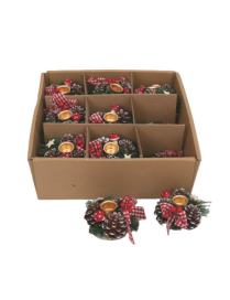 METAL CANDLE HOLDER WITH PINE CONES 8x5
