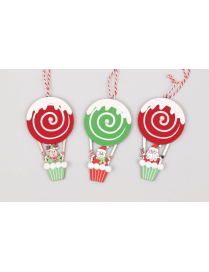 ASSORTED RED/GREEN HOT AIR BALLOON WOODEN HANGER 12cm