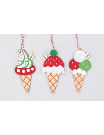 ASSORTED 12cm RED/GREEN CONE WOODEN HANGER