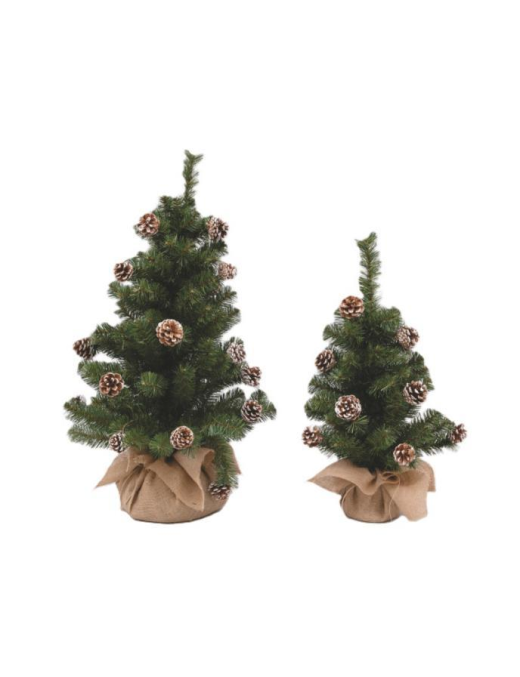 GREEN TREE WITH WHITE TIPS AND PINE CONES 60cm