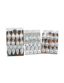 SILVER CHRISTMAS TREE DECORATION 6cm ASSORTED IN SHAPES 12 pieces