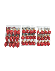 RED CHRISTMAS TREE DECORATION 6cm ASSORTED IN SHAPES 12 pieces