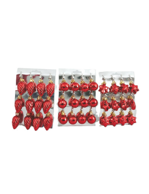 ADDOBBO ALBERO NATALE ROSSO 6cm ASSORTITO NELLE FORME  12pezzi