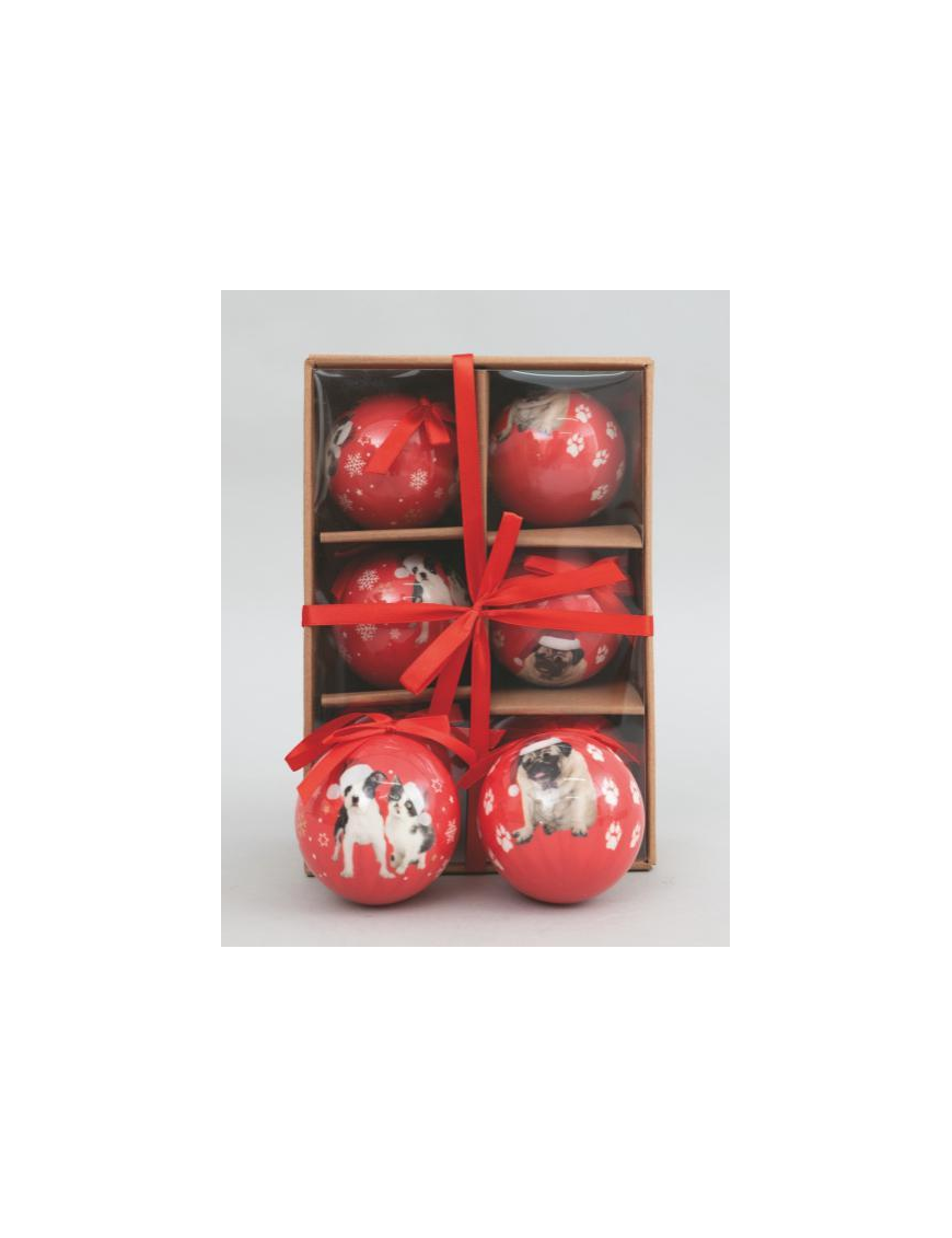 POLYSTYRENE BALLS WITH DOG DECORATION 75mm 6p