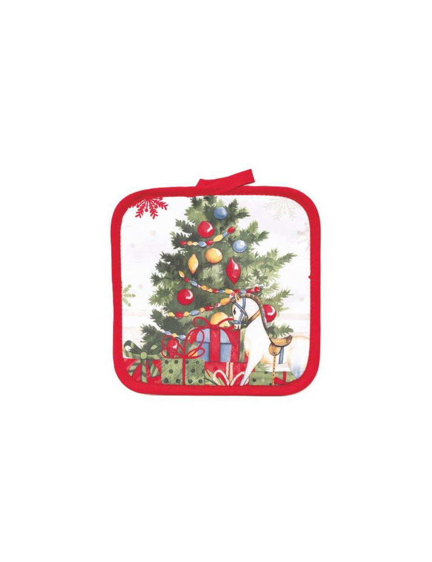 XMAS TREE LINE SQUARE POT HOLDER 17cm