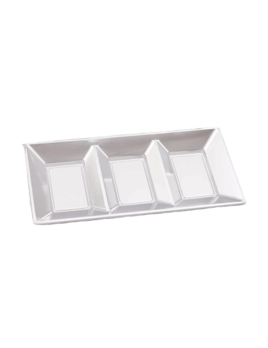 SILVER PLASTIC LINE RECTANGULAR TRAY 38x18cm