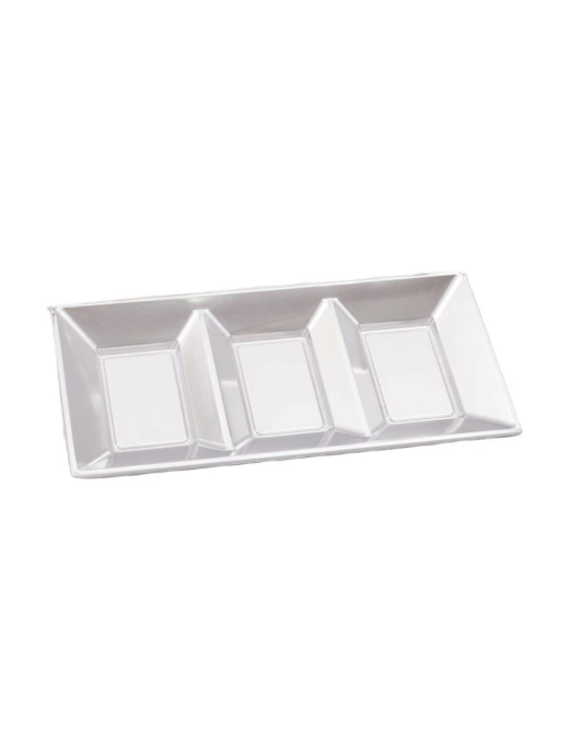 SILVER PLASTIC LINE RECTANGULAR TRAY 38x18cm