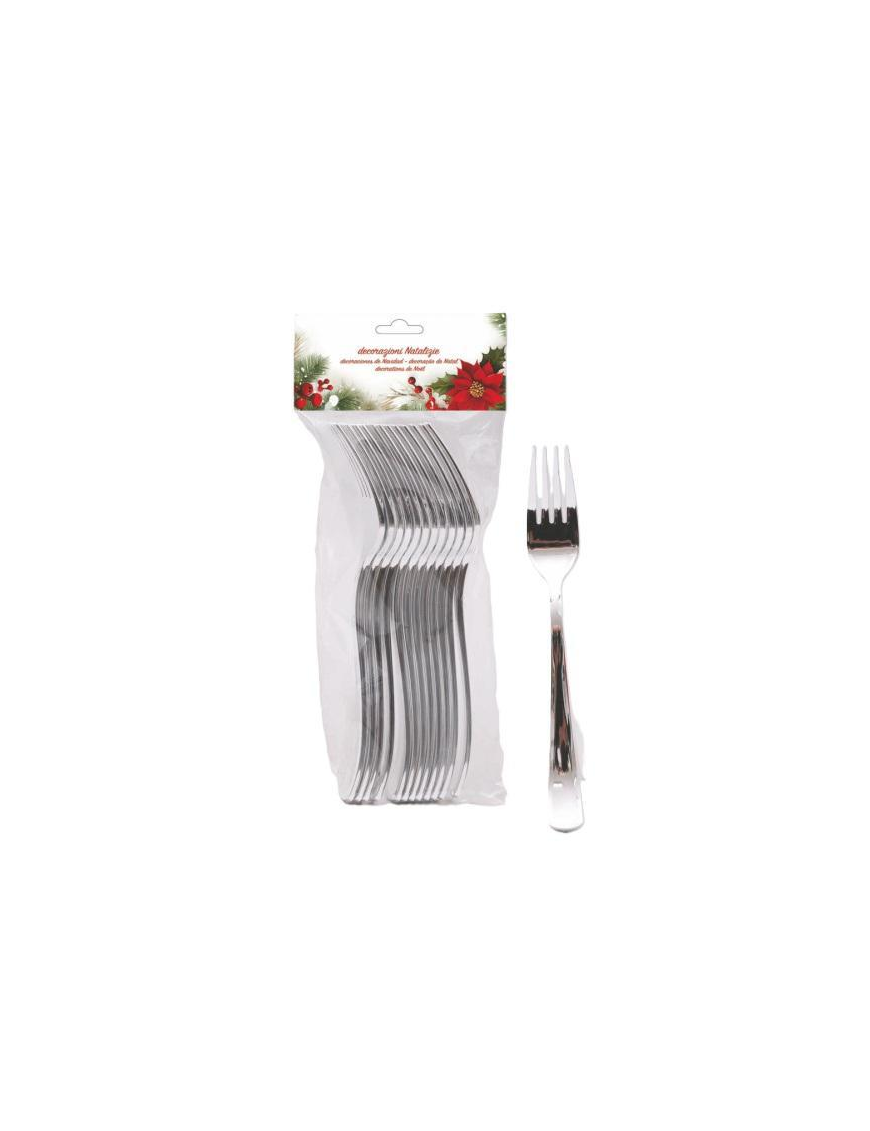 SILVER PLASTIC LINE FORKS 12 pieces 19cm