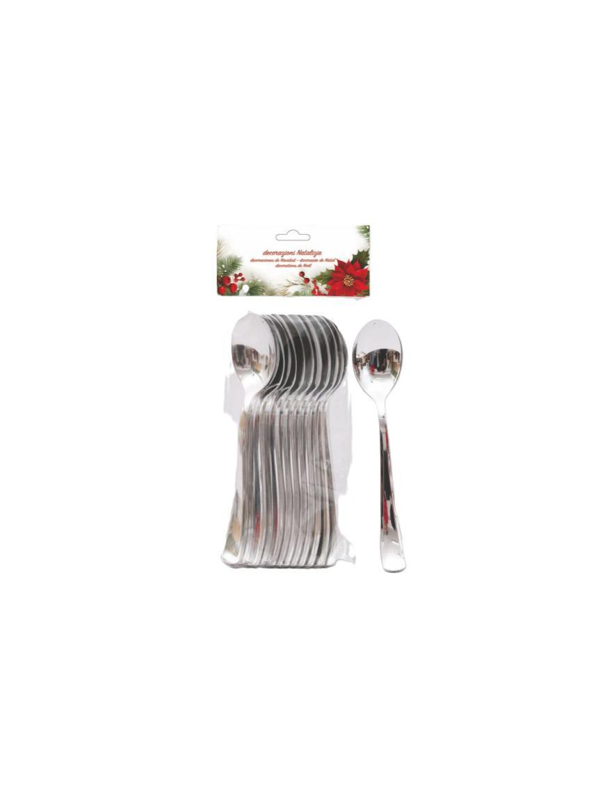 SILVER PLASTIC LINE SPOONS 12 pieces 17cm