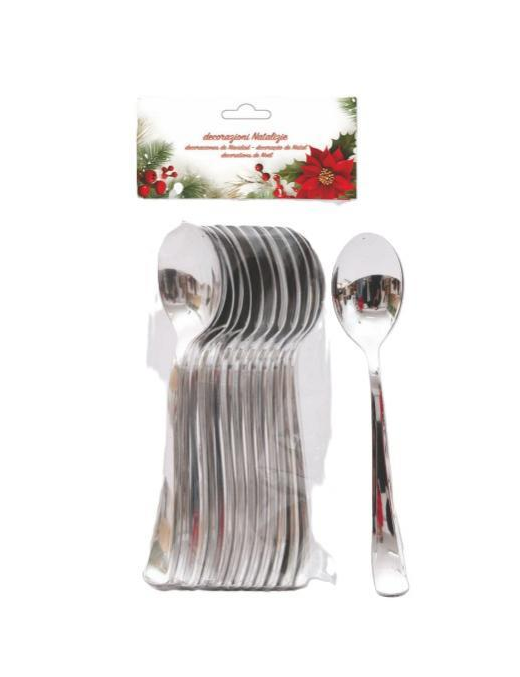SILVER PLASTIC LINE SPOONS 12 pieces 17cm