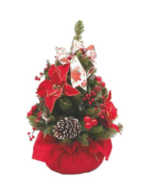 60cm Green PVC Tree with Berries and Poinsettias