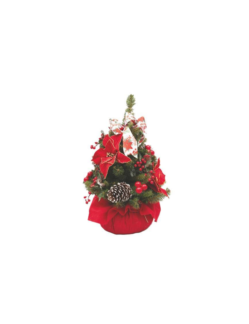60cm Green PVC Tree with Berries and Poinsettias