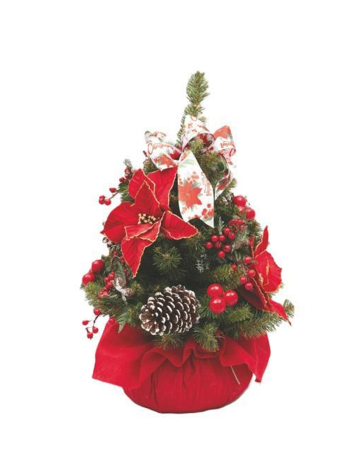 60cm Green PVC Tree with Berries and Poinsettias