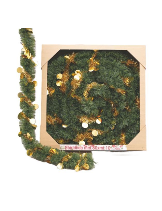 GHIRLANDA VERDE PVC mm 80x10mt DECORO ORO