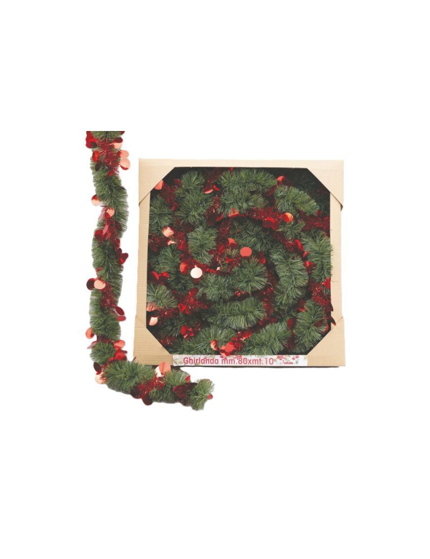 Green PVC Garland 80mm x 10m with Red Decoration