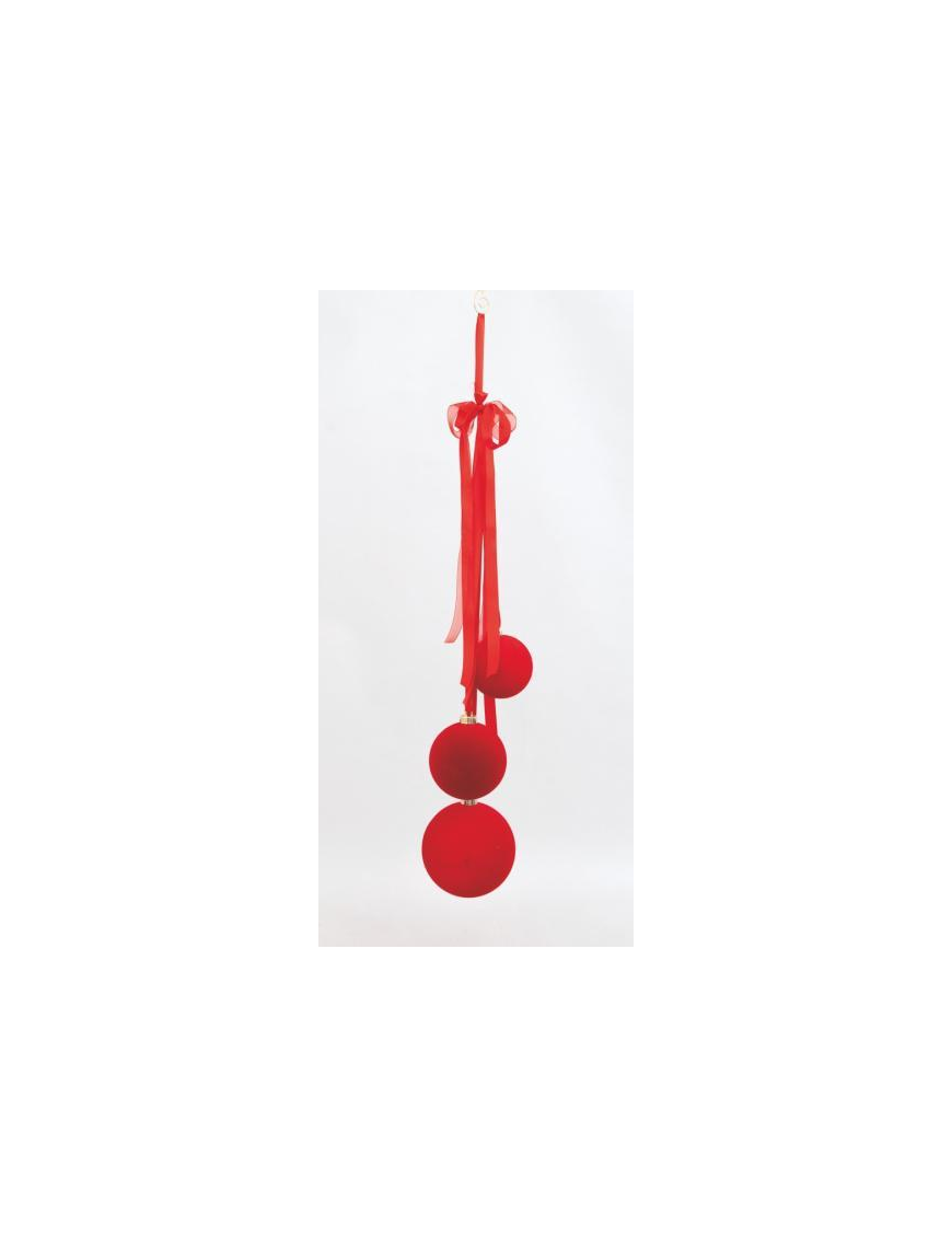 PENDENTE VELLUTO ROSSO C/3 SFERE 15x90cm