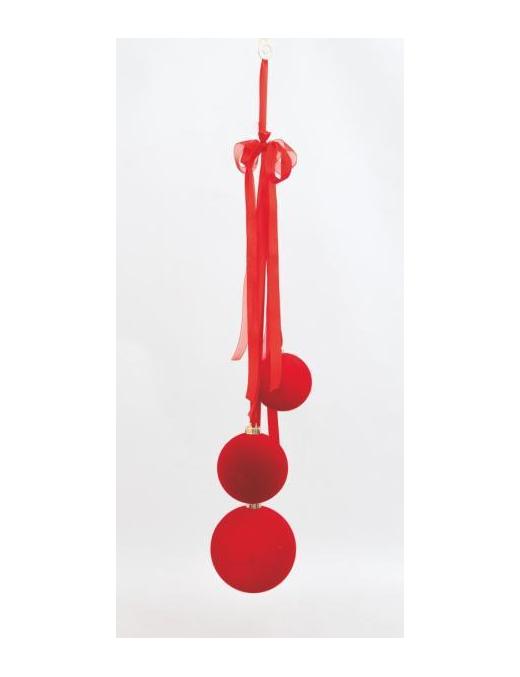 PENDENTE VELLUTO ROSSO C/3 SFERE 15x90cm