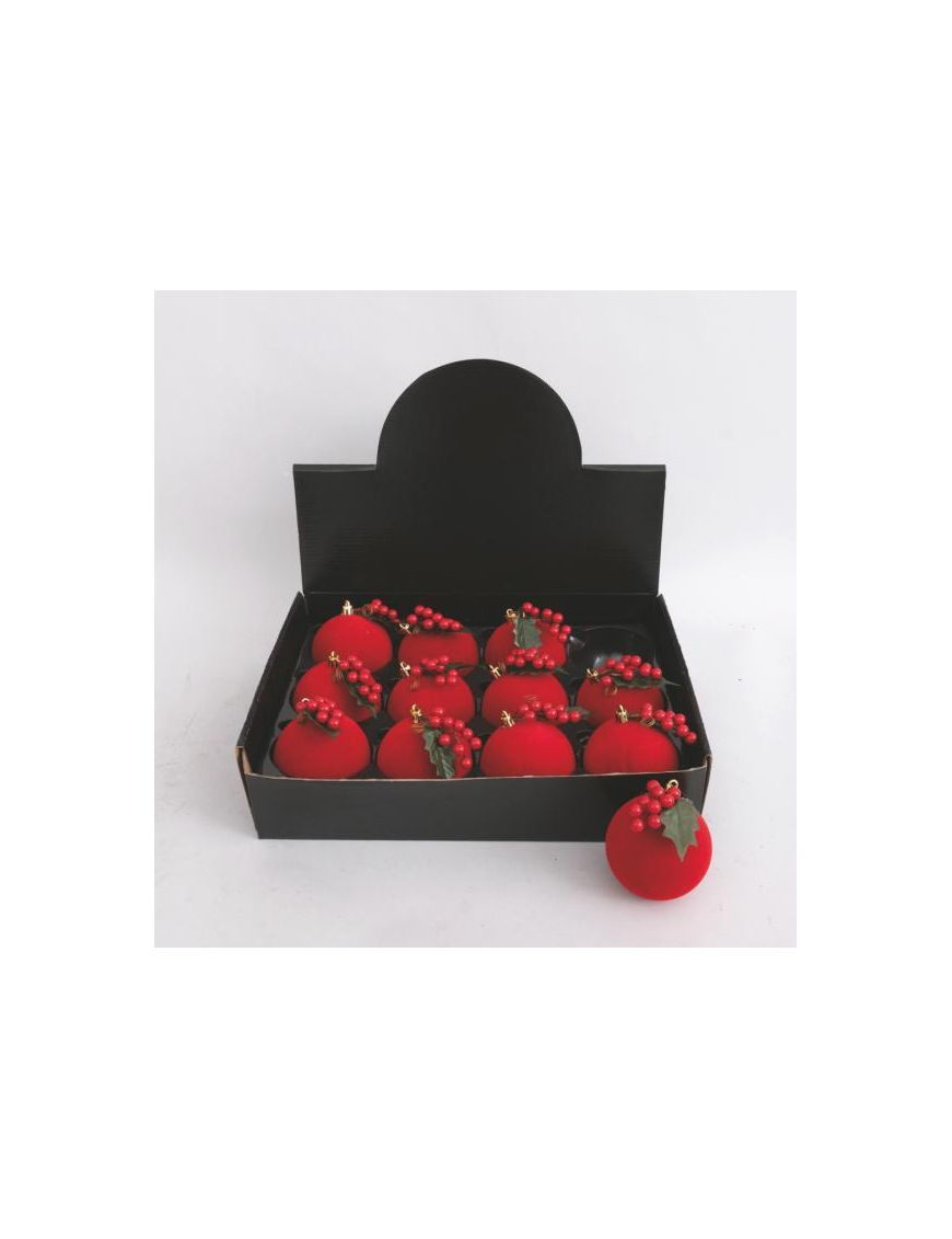 SFERA VELLUTO ROSSO  CON BACCHE  80mm