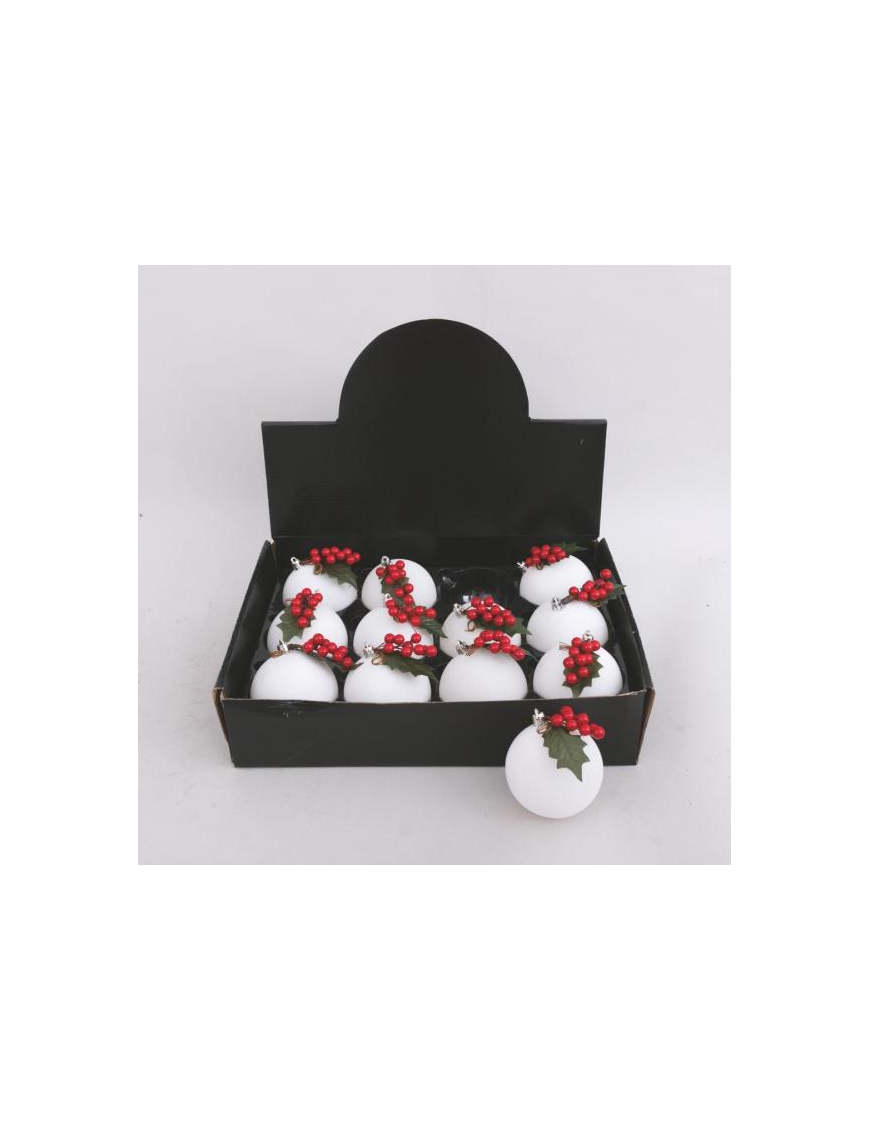WHITE VELVET BALL WITH BERRIES 80mm