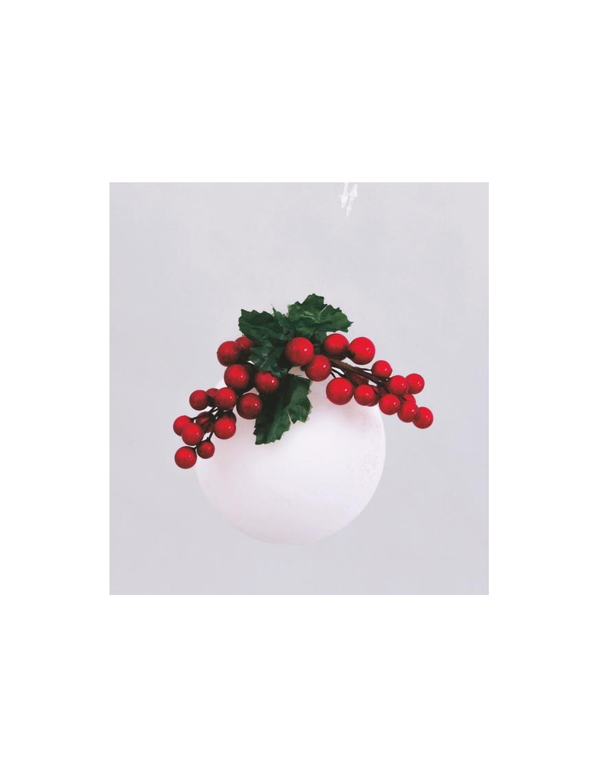 WHITE VELVET BALL WITH BERRIES 100mm