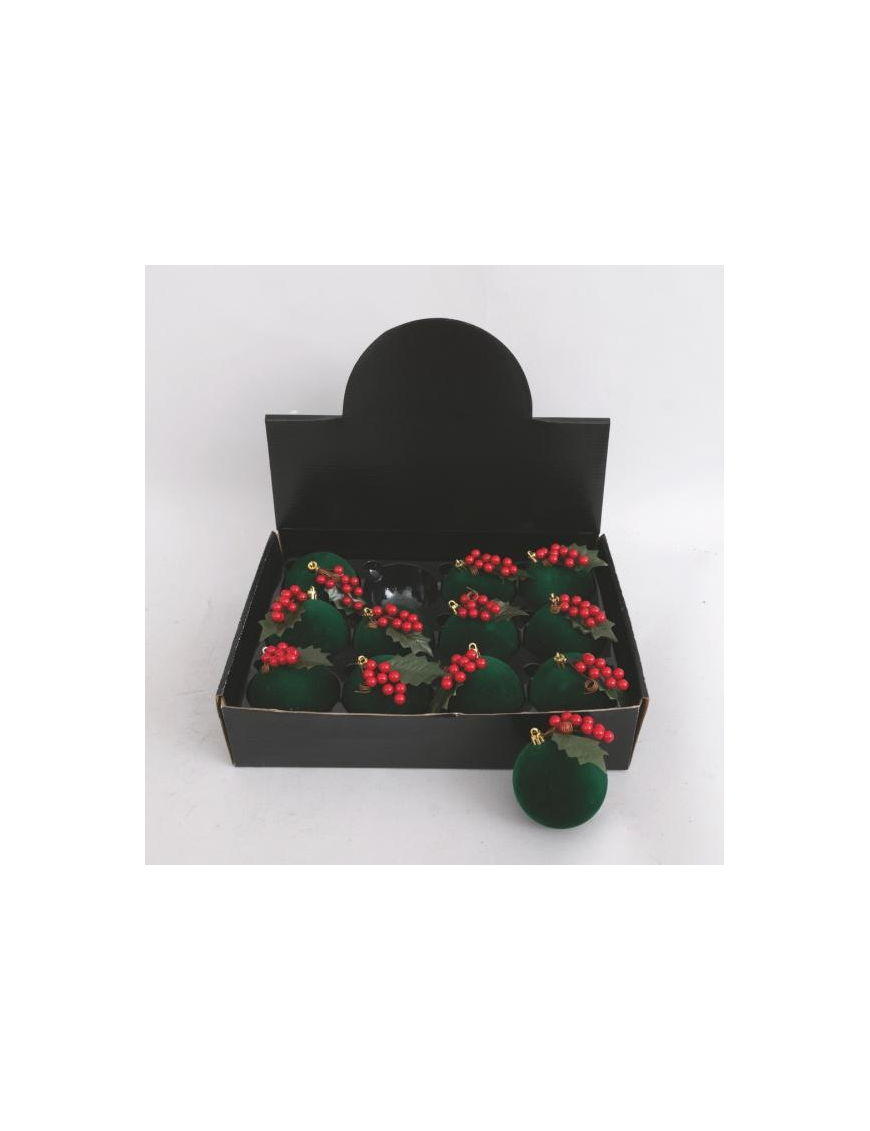 Green Velvet Ball with Berries 80mm