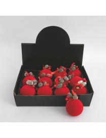 RED VELVET SPHERE WITH PINE CONES 80mm