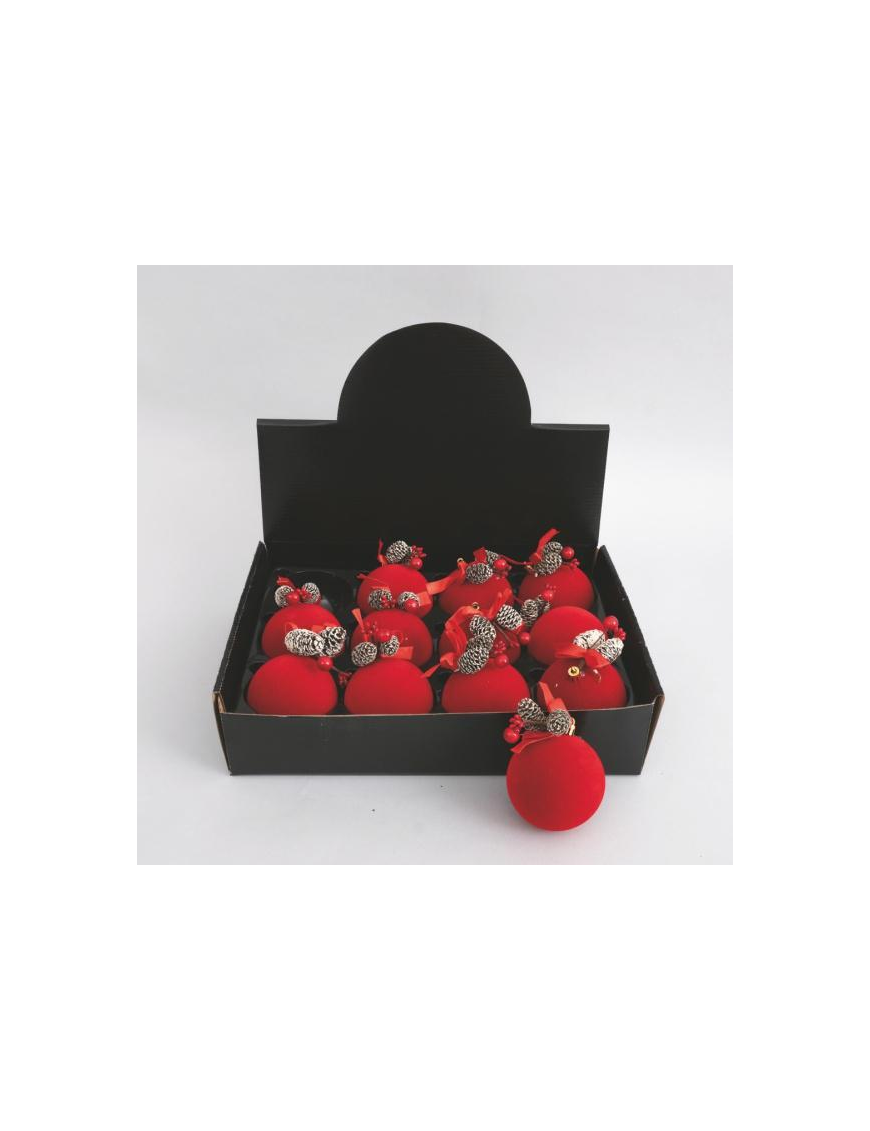 SFERA VELLUTO ROSSO  CON PIGNE  80mm