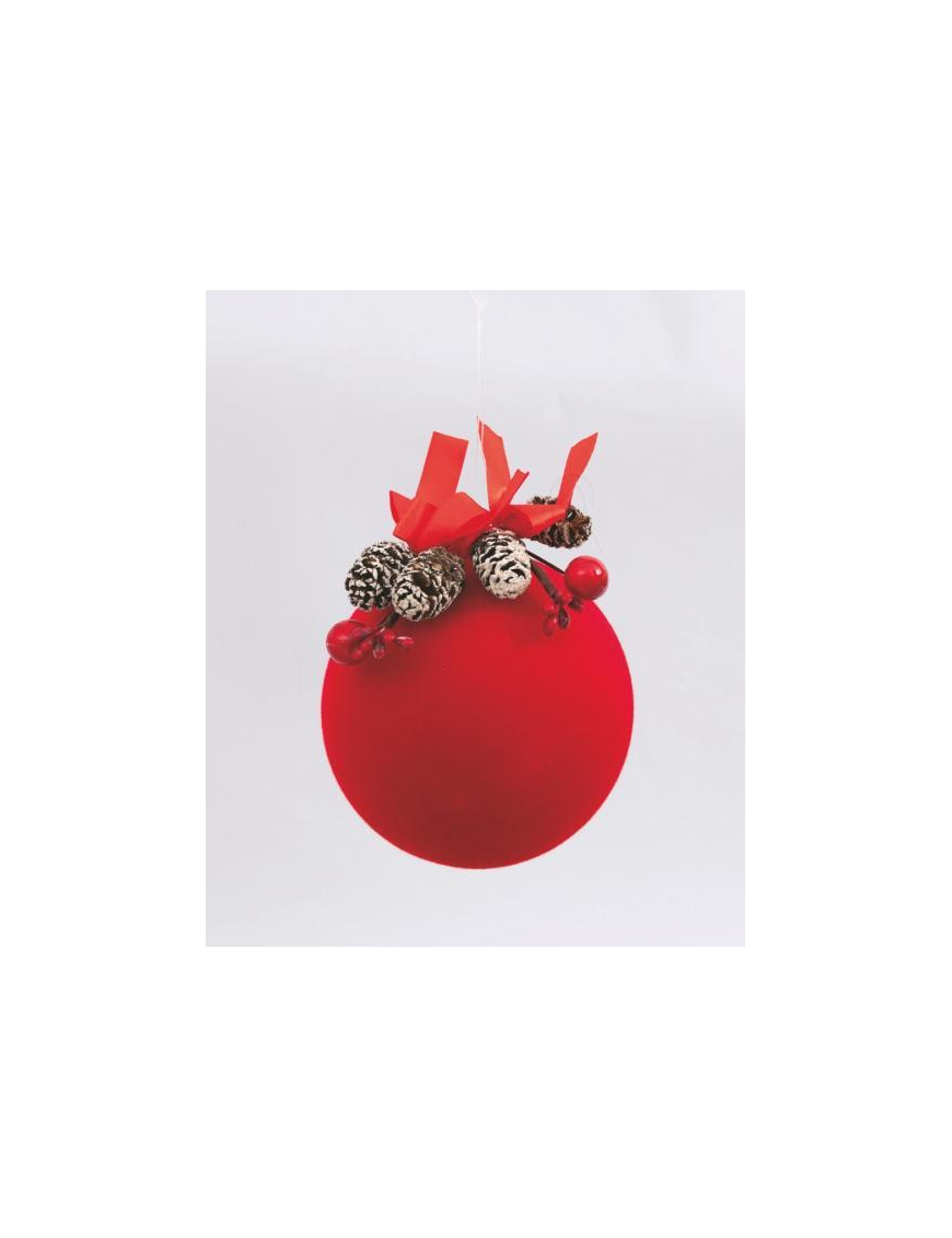 SFERA VELLUTO ROSSO  CON PIGNE 100mm