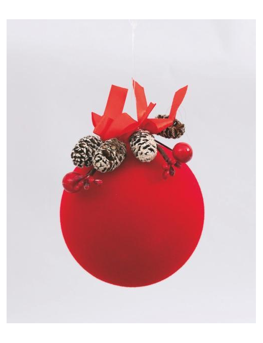SFERA VELLUTO ROSSO  CON PIGNE 100mm