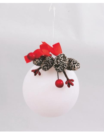 WHITE VELVET SPHERE WITH PINE CONES 100mm