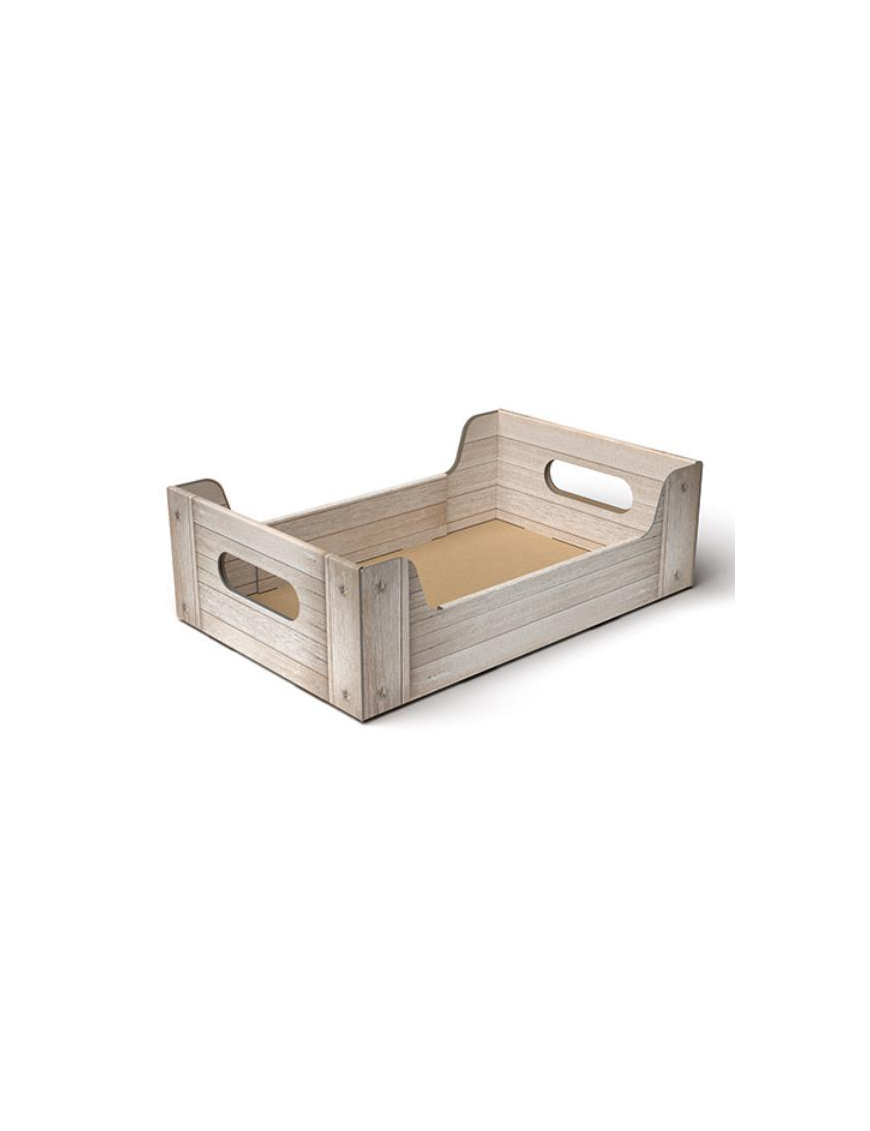 SHABBY WOOD LINE BASKET TRAY 20x16x10cm