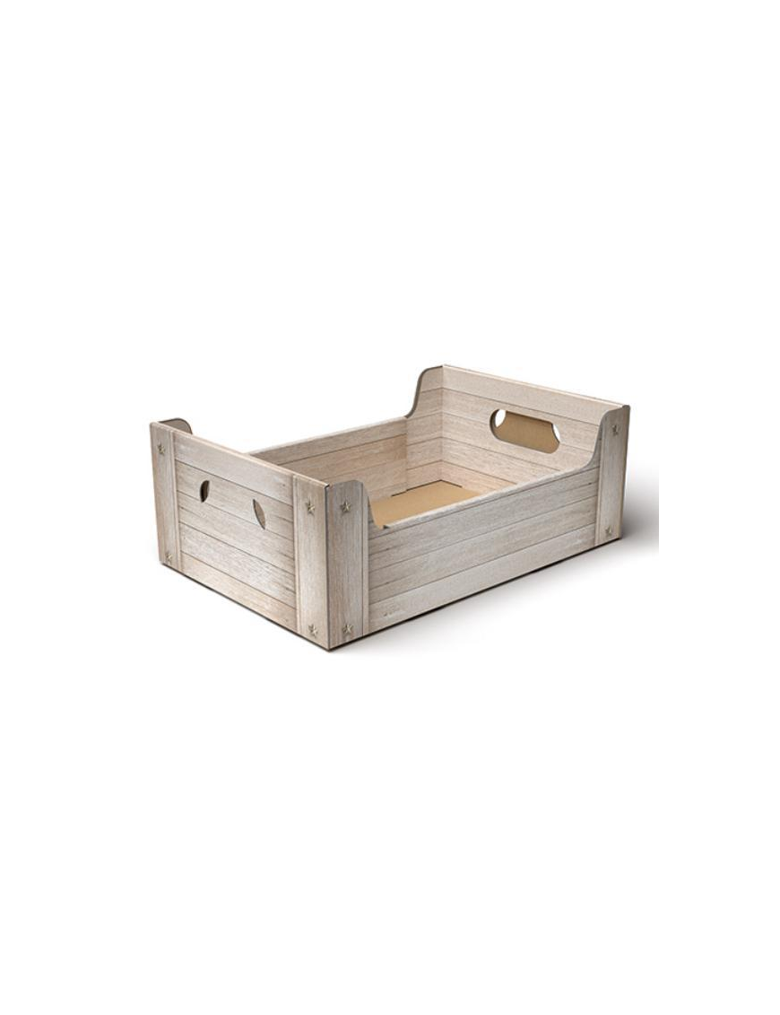 SHABBY WOOD LINE BASKET TRAY 34x20x11cm