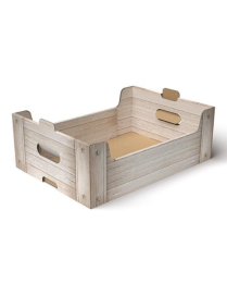 SHABBY WOOD LINE BASKET TRAY 39x30x13cm