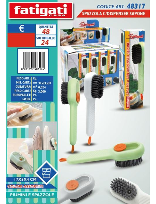 SPAZZOLA C/DISPENSER SAPONE 17cm 48317