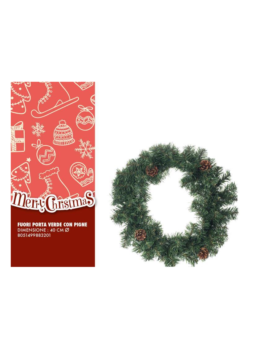 GREEN CROWN 40 CM WITH PINE CONES