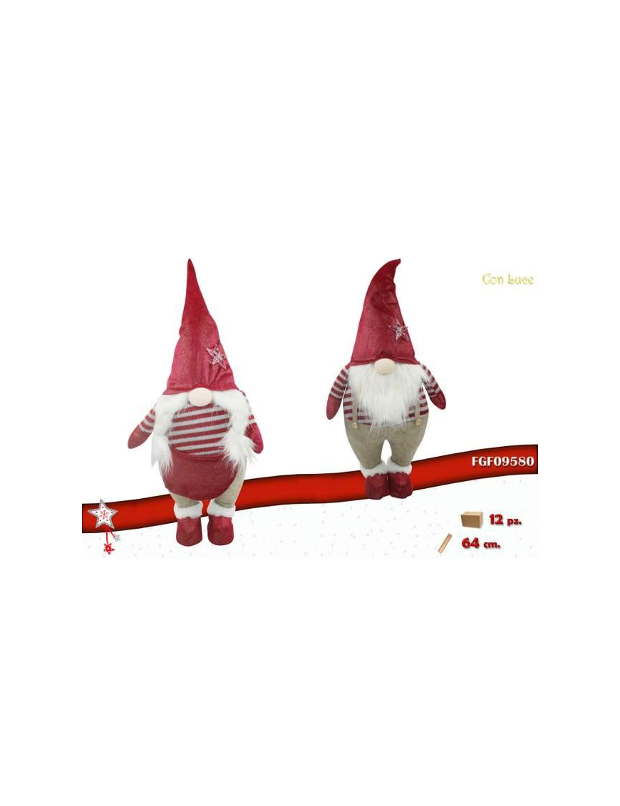 GNOMO TESSUTO CON LED ROSSO 64 CENTIMETRI