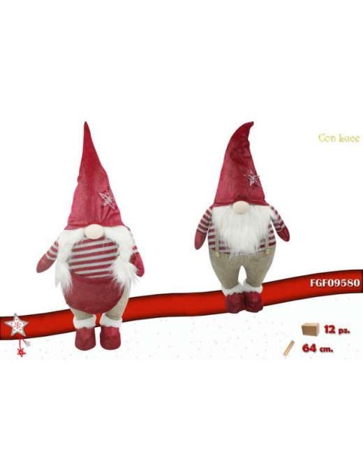 GNOMO TESSUTO CON LED ROSSO 64 CENTIMETRI