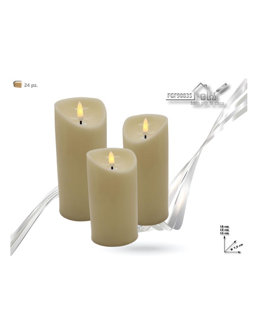 CANDELA PLASTICA LUMINOSA  CREMA 3pezzi