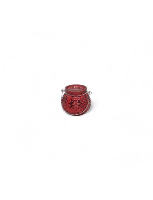 GLASS LINE RED CANDLE HOLDER JAR 10x9cm