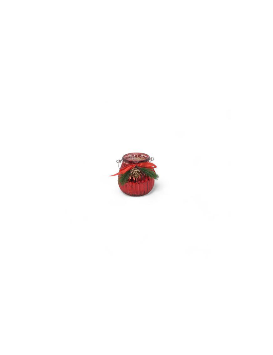 GLASS LINE RED CANDLE HOLDER JAR 11x12cm